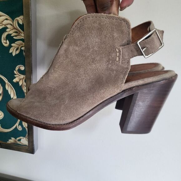 Frye Courtney Ash Tan Suede Heels Bootie Open Toe Heel Women 9B - Picture 7 of 10